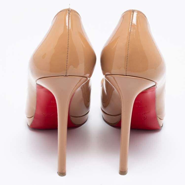 Pre Owned Christian Louboutin Beige Patent Leather Pigalle Plato Pumps Size 39.5