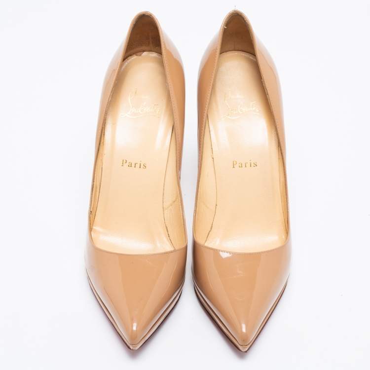 Pre Owned Christian Louboutin Beige Patent Leather Pigalle Plato Pumps Size 39.5