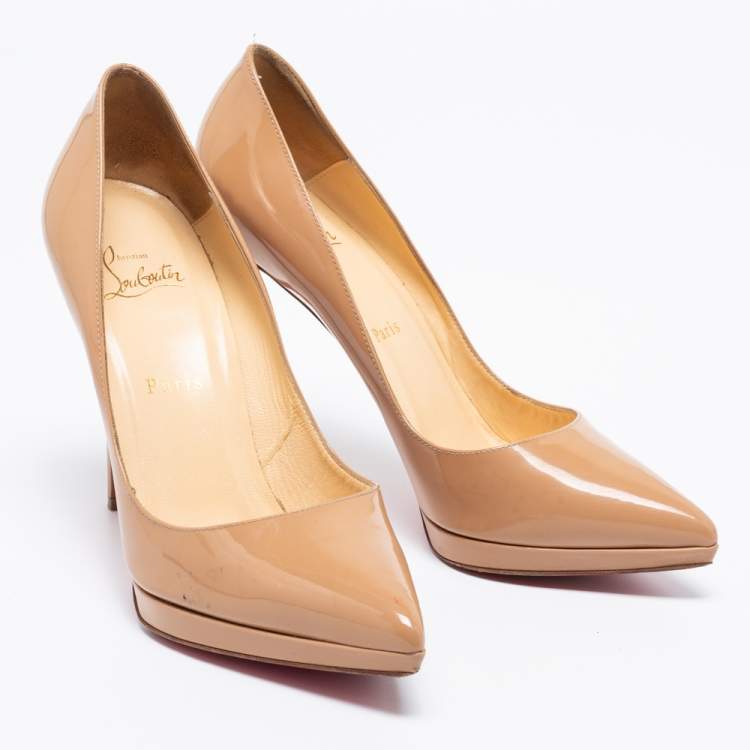 Pre Owned Christian Louboutin Beige Patent Leather Pigalle Plato Pumps Size 39.5