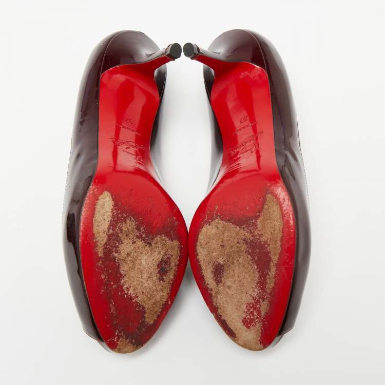 Pre Owned Christian Louboutin Burgundy Patent Leather Matar Claude Peep-Toe Pumps Size 37