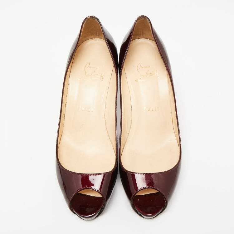 Pre Owned Christian Louboutin Burgundy Patent Leather Matar Claude Peep-Toe Pumps Size 37