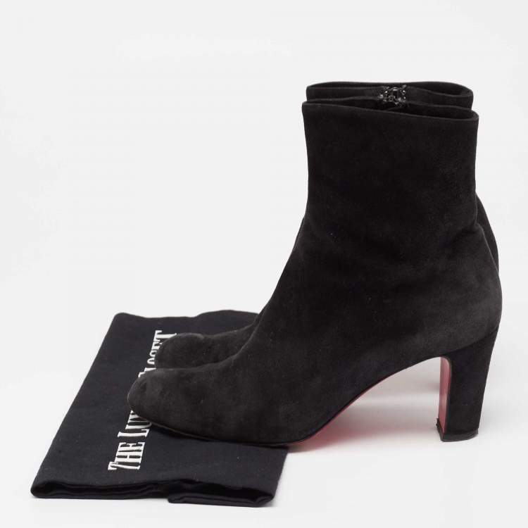 Pre Owned Christian Louboutin Black Suede Ankle Boots Size 36.5