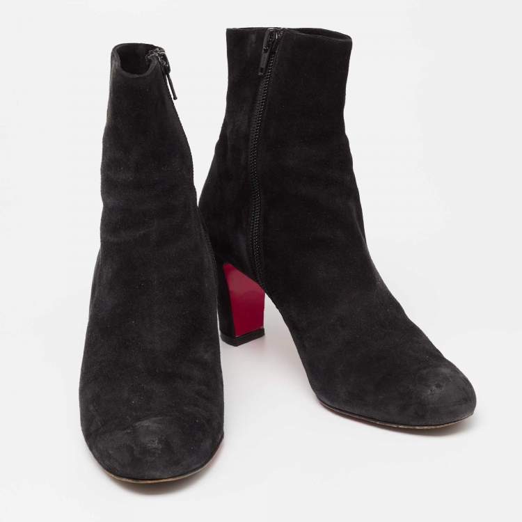 Pre Owned Christian Louboutin Black Suede Ankle Boots Size 36.5