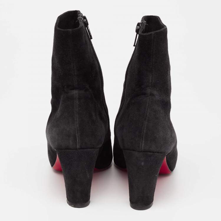 Pre Owned Christian Louboutin Black Suede Ankle Boots Size 36.5