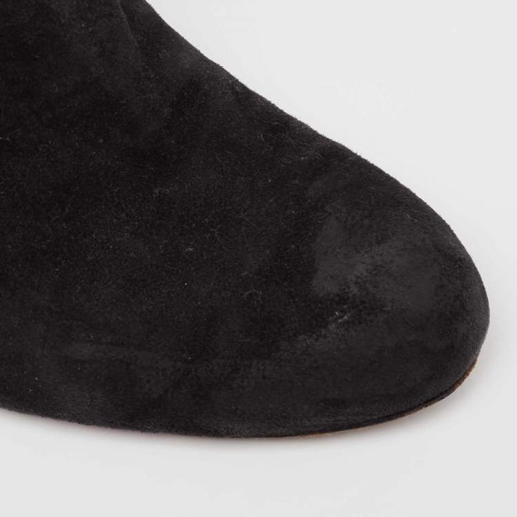 Pre Owned Christian Louboutin Black Suede Ankle Boots Size 36.5