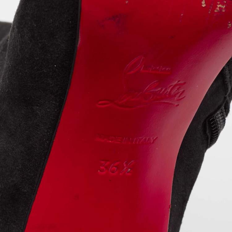 Pre Owned Christian Louboutin Black Suede Ankle Boots Size 36.5