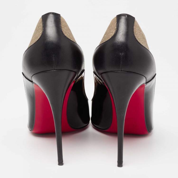 Pre Owned Christian Louboutin Black/Gold Leather and Glitter Pigalle Pumps Size 41