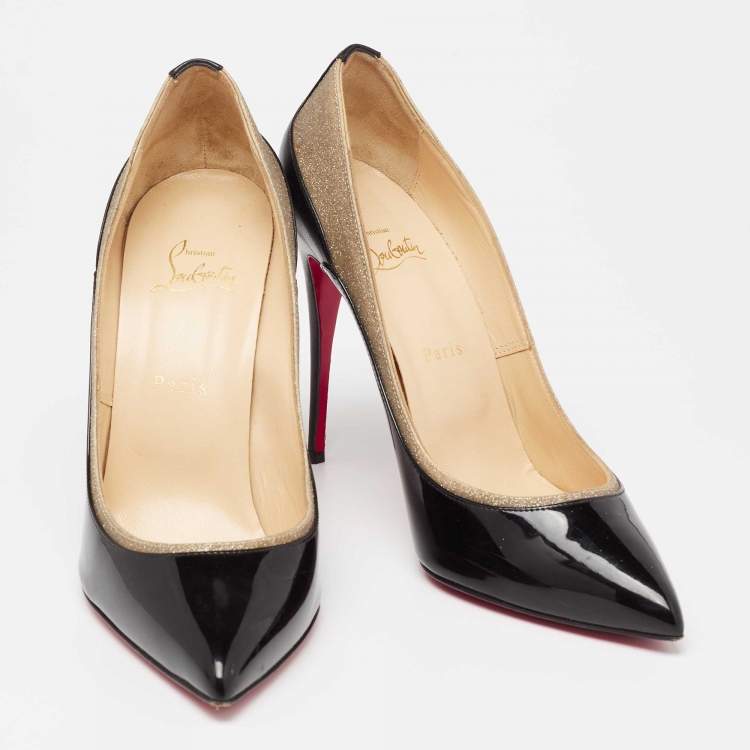 Pre Owned Christian Louboutin Black/Gold Leather and Glitter Pigalle Pumps Size 41
