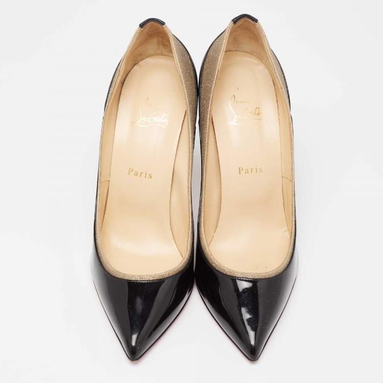 Pre Owned Christian Louboutin Black/Gold Leather and Glitter Pigalle Pumps Size 41