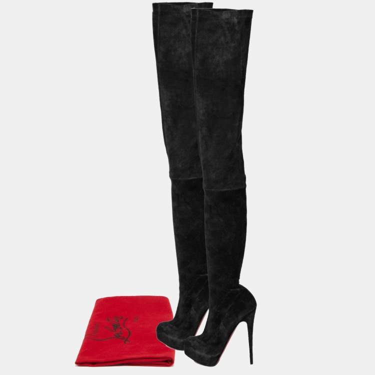 Pre Owned Christian Louboutin Black Suede Monica Over the Knee  Boots Size 41.5