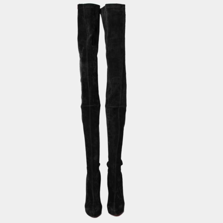 Pre Owned Christian Louboutin Black Suede Monica Over the Knee  Boots Size 41.5
