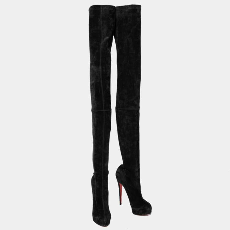 Pre Owned Christian Louboutin Black Suede Monica Over the Knee  Boots Size 41.5