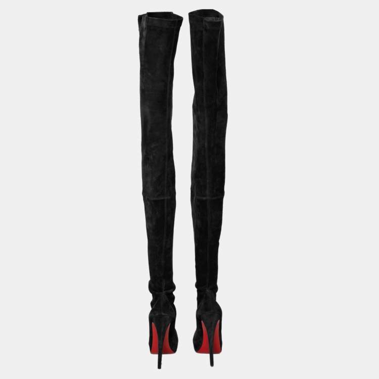 Pre Owned Christian Louboutin Black Suede Monica Over the Knee  Boots Size 41.5