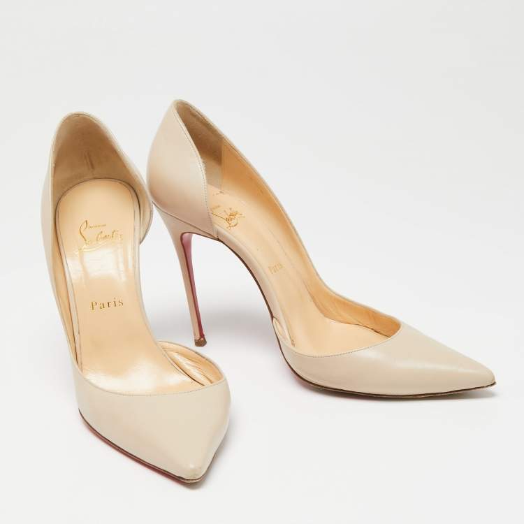 Pre Owned Christian Louboutin Cream Leather Iriza Pumps Size 39.5