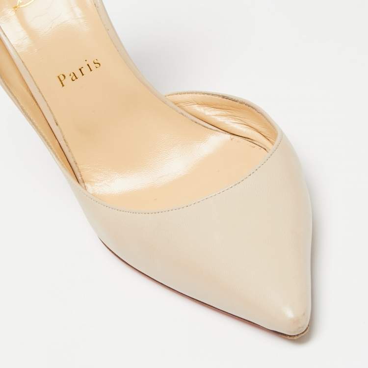 Pre Owned Christian Louboutin Cream Leather Iriza Pumps Size 39.5