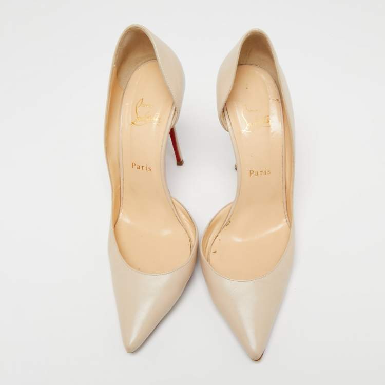 Pre Owned Christian Louboutin Cream Leather Iriza Pumps Size 39.5