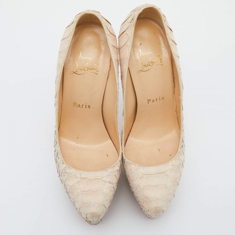 Pre Owned Christian Louboutin Beige Python Leather Daffodile Platform Pumps Size 36