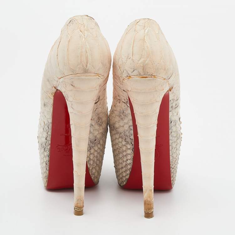 Pre Owned Christian Louboutin Beige Python Leather Daffodile Platform Pumps Size 36