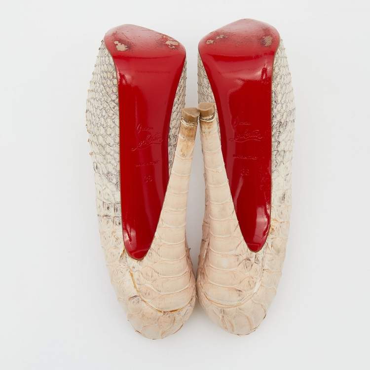 Pre Owned Christian Louboutin Beige Python Leather Daffodile Platform Pumps Size 36