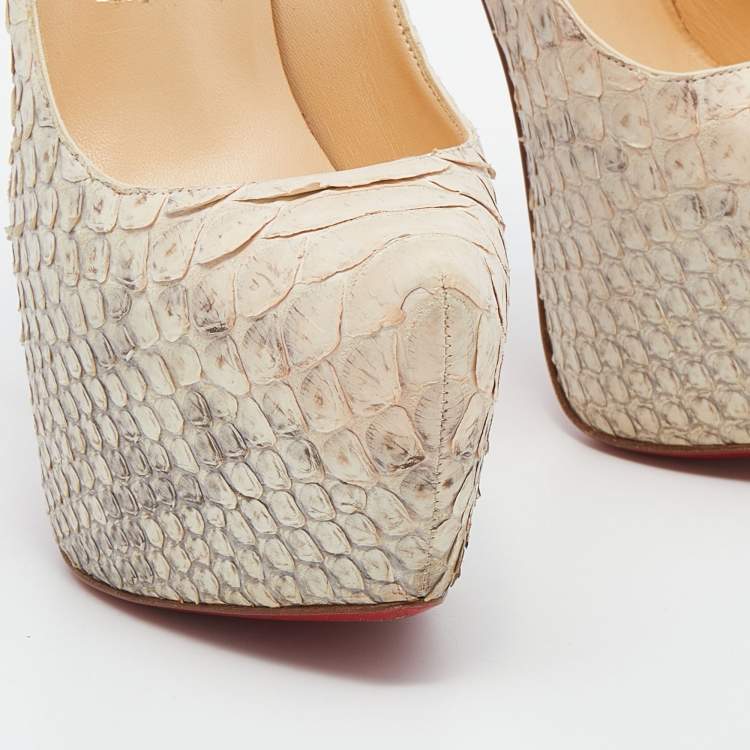 Pre Owned Christian Louboutin Beige Python Leather Daffodile Platform Pumps Size 36