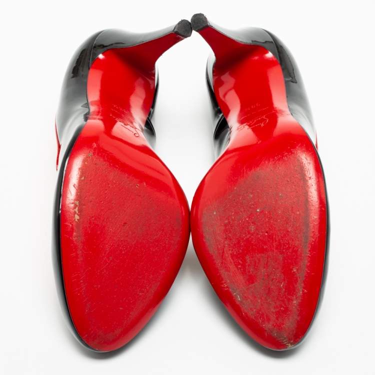 Pre Owned Christian Louboutin Black/Red Patent Leather Cross Ronda Pumps Size 39.5