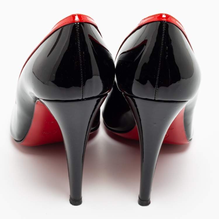 Pre Owned Christian Louboutin Black/Red Patent Leather Cross Ronda Pumps Size 39.5