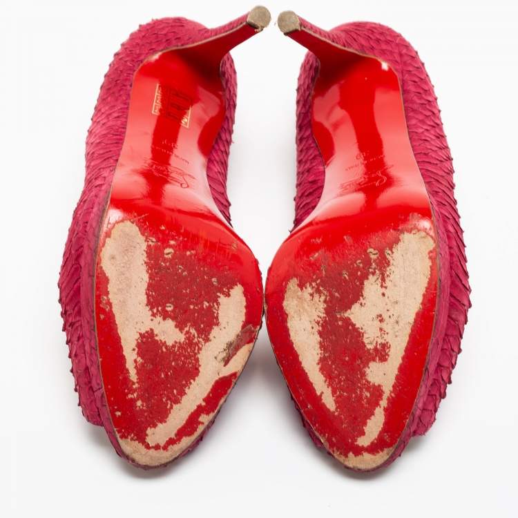 Pre Owned Christian Louboutin Dark Pink Python Leather Yolanda Pumps Size 39