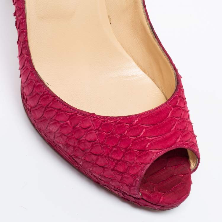 Pre Owned Christian Louboutin Dark Pink Python Leather Yolanda Pumps Size 39