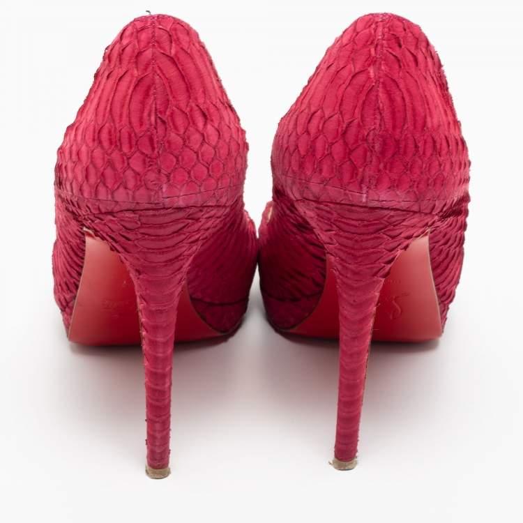 Pre Owned Christian Louboutin Dark Pink Python Leather Yolanda Pumps Size 39