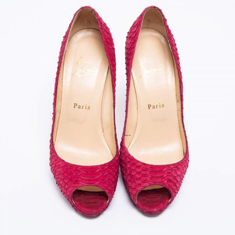 Pre Owned Christian Louboutin Dark Pink Python Leather Yolanda Pumps Size 39