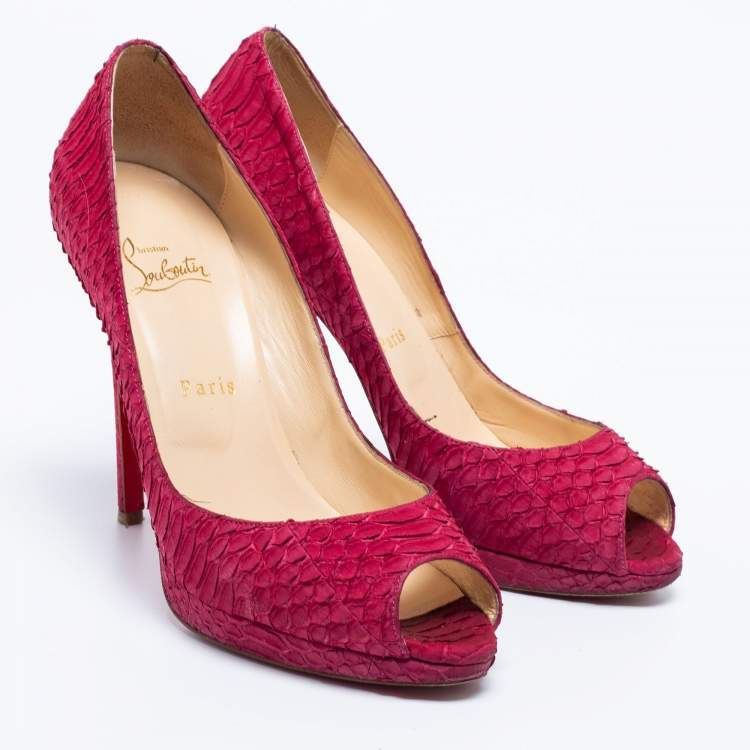 Pre Owned Christian Louboutin Dark Pink Python Leather Yolanda Pumps Size 39