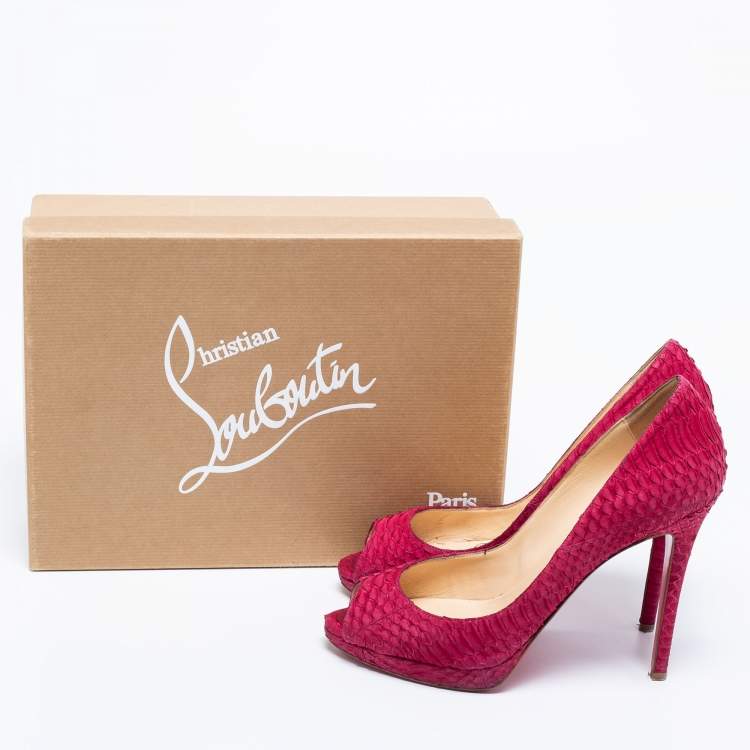 Pre Owned Christian Louboutin Dark Pink Python Leather Yolanda Pumps Size 39