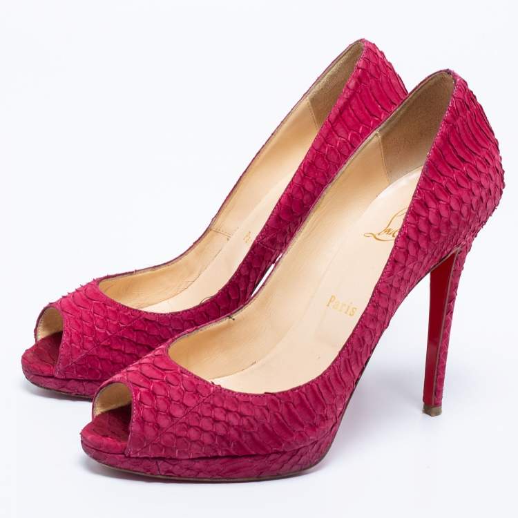 Pre Owned Christian Louboutin Dark Pink Python Leather Yolanda Pumps Size 39
