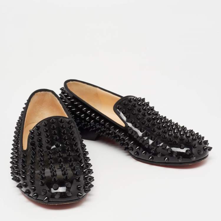 مملوكة مسبقًا Christian Louboutin Black Patent Leather Dandelion Spikes Smoking Slippers Size 37