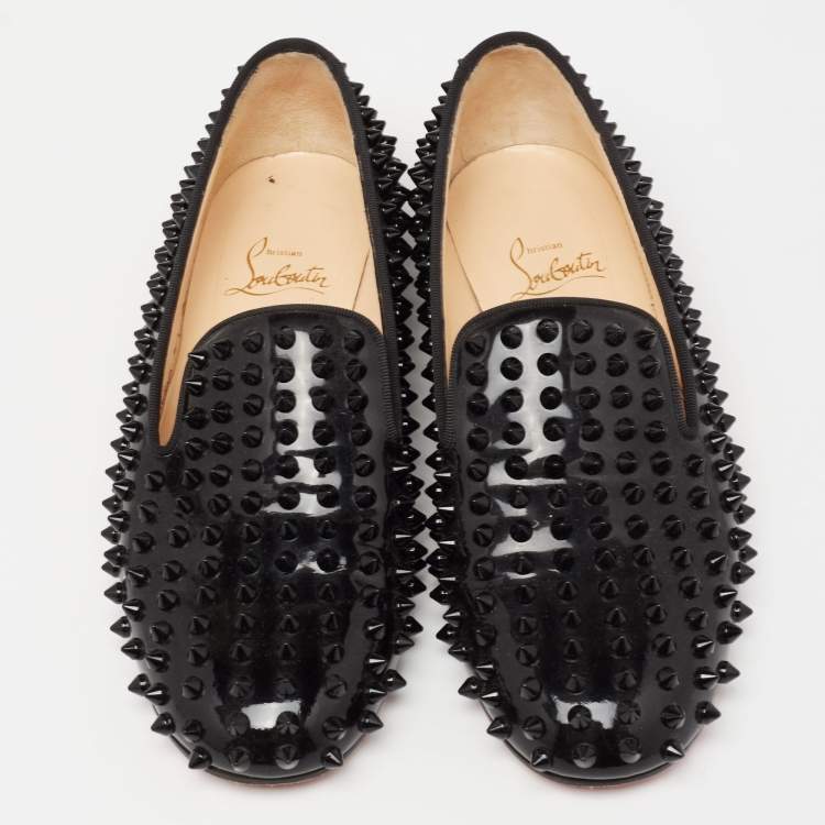 مملوكة مسبقًا Christian Louboutin Black Patent Leather Dandelion Spikes Smoking Slippers Size 37