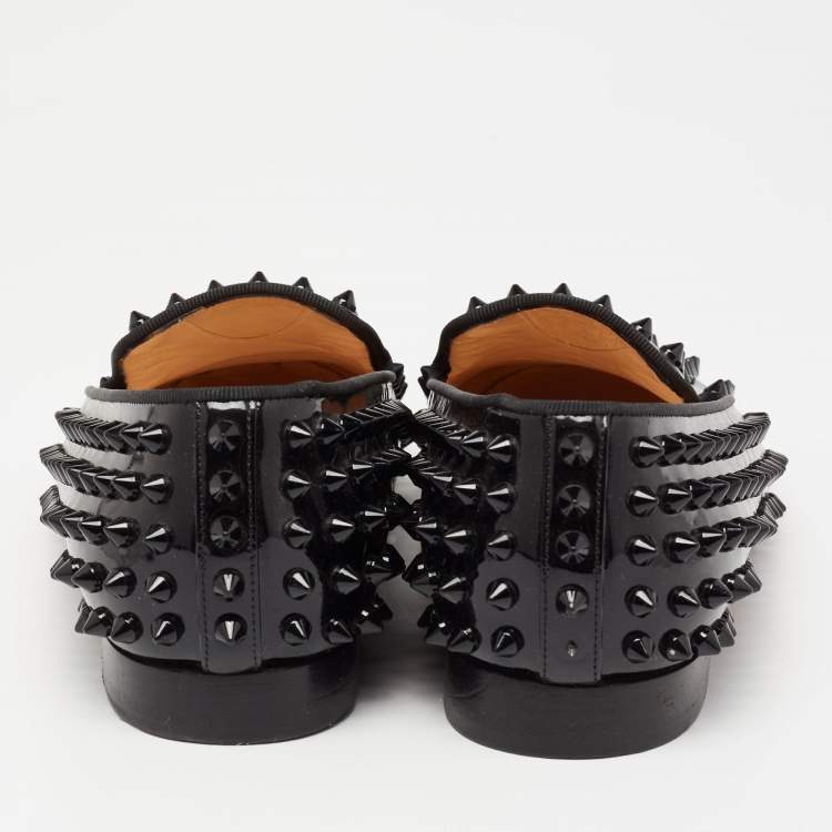مملوكة مسبقًا Christian Louboutin Black Patent Leather Dandelion Spikes Smoking Slippers Size 37