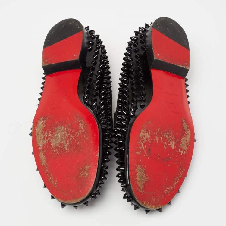 مملوكة مسبقًا Christian Louboutin Black Patent Leather Dandelion Spikes Smoking Slippers Size 37