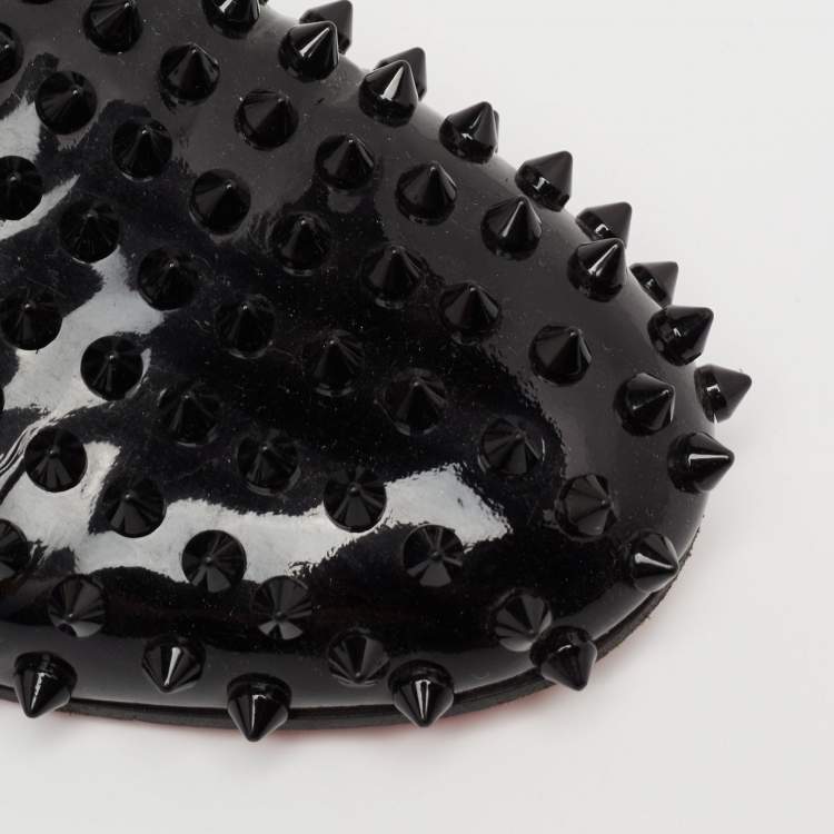 مملوكة مسبقًا Christian Louboutin Black Patent Leather Dandelion Spikes Smoking Slippers Size 37