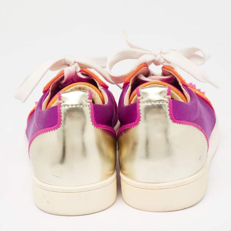 مملوكة مسبقًا Christian Louboutin Multicolor Satin And Leather Suede Studded Low Top Sneakers Size 36