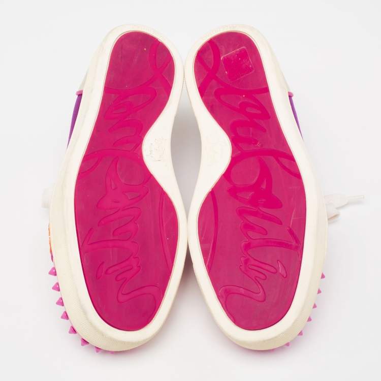 مملوكة مسبقًا Christian Louboutin Multicolor Satin And Leather Suede Studded Low Top Sneakers Size 36