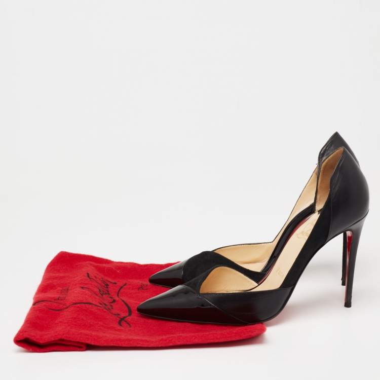 Pre Owned Christian Louboutin Black Suede, Patent and Leather D'orsay Pumps Size 37