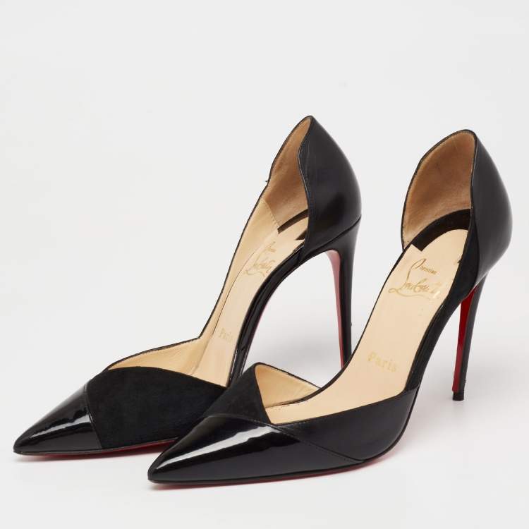 Pre Owned Christian Louboutin Black Suede, Patent and Leather D'orsay Pumps Size 37