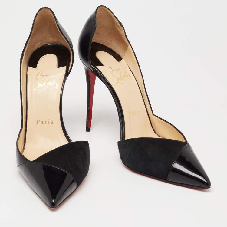 Pre Owned Christian Louboutin Black Suede, Patent and Leather D'orsay Pumps Size 37