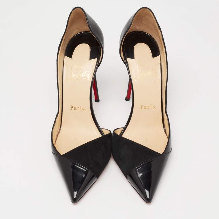 Pre Owned Christian Louboutin Black Suede, Patent and Leather D'orsay Pumps Size 37