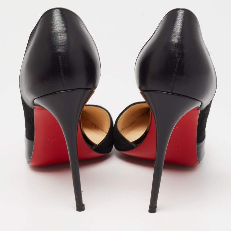 Pre Owned Christian Louboutin Black Suede, Patent and Leather D'orsay Pumps Size 37