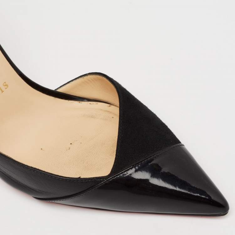 Pre Owned Christian Louboutin Black Suede, Patent and Leather D'orsay Pumps Size 37