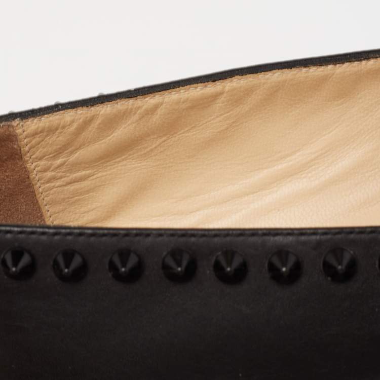 Pre Owned Christian Louboutin Black Leather Melides Spike Trim Flat Espadrilles Size 38