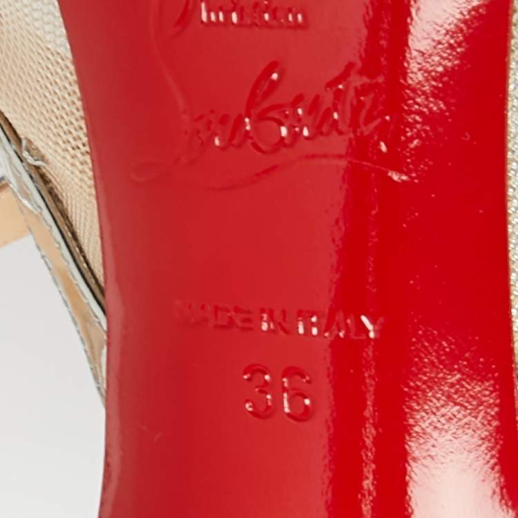 Pre Owned Christian Louboutin Metallic Silver Mesh And Patent Leather Twistissima Strass Sandals Size 36