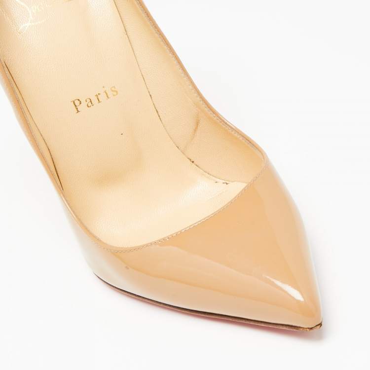 Pre Owned Christian Louboutin Beige Patent Leather Pigalle Pumps Size 38