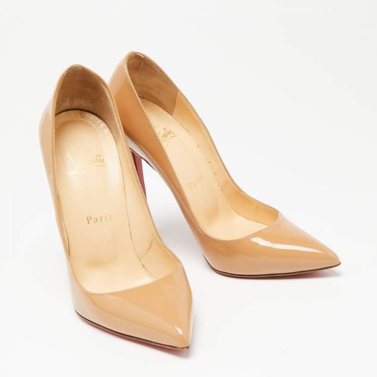 Pre Owned Christian Louboutin Beige Patent Leather Pigalle Pumps Size 38